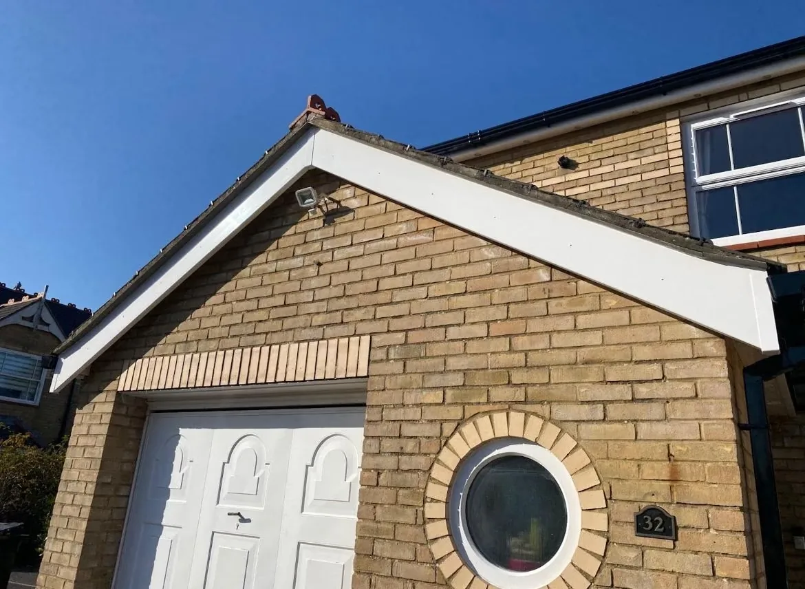 Fresh white UPVC fascia fitted to a residential gable
